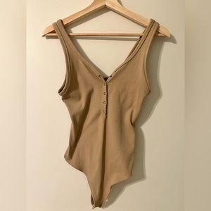 A&F Soft Henley Tank Bodysuit - Tan